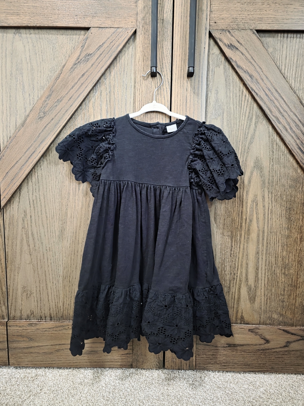 Next Eyelet Puff-Sleeve Dress with Scalloped Hem